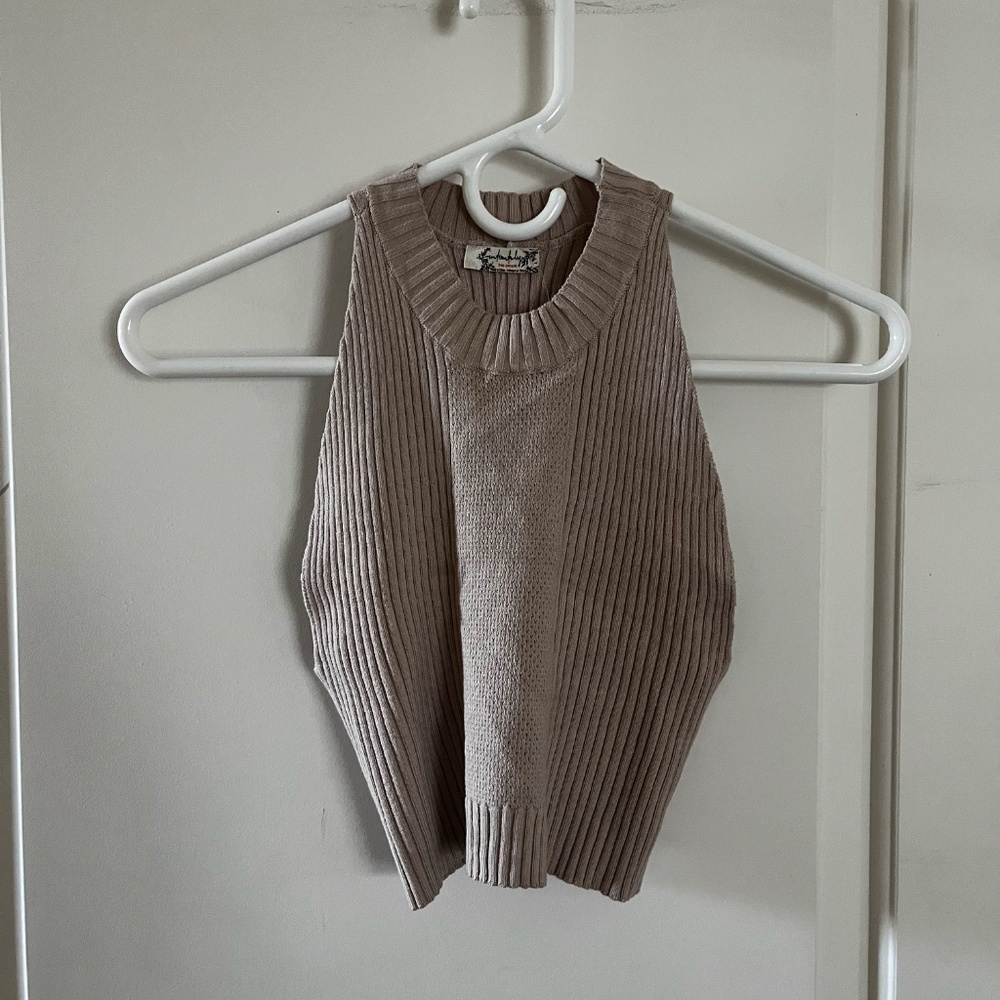NWT Free People Intimately High Neck Knit Crop Racerback Tank Ivory Beige Small